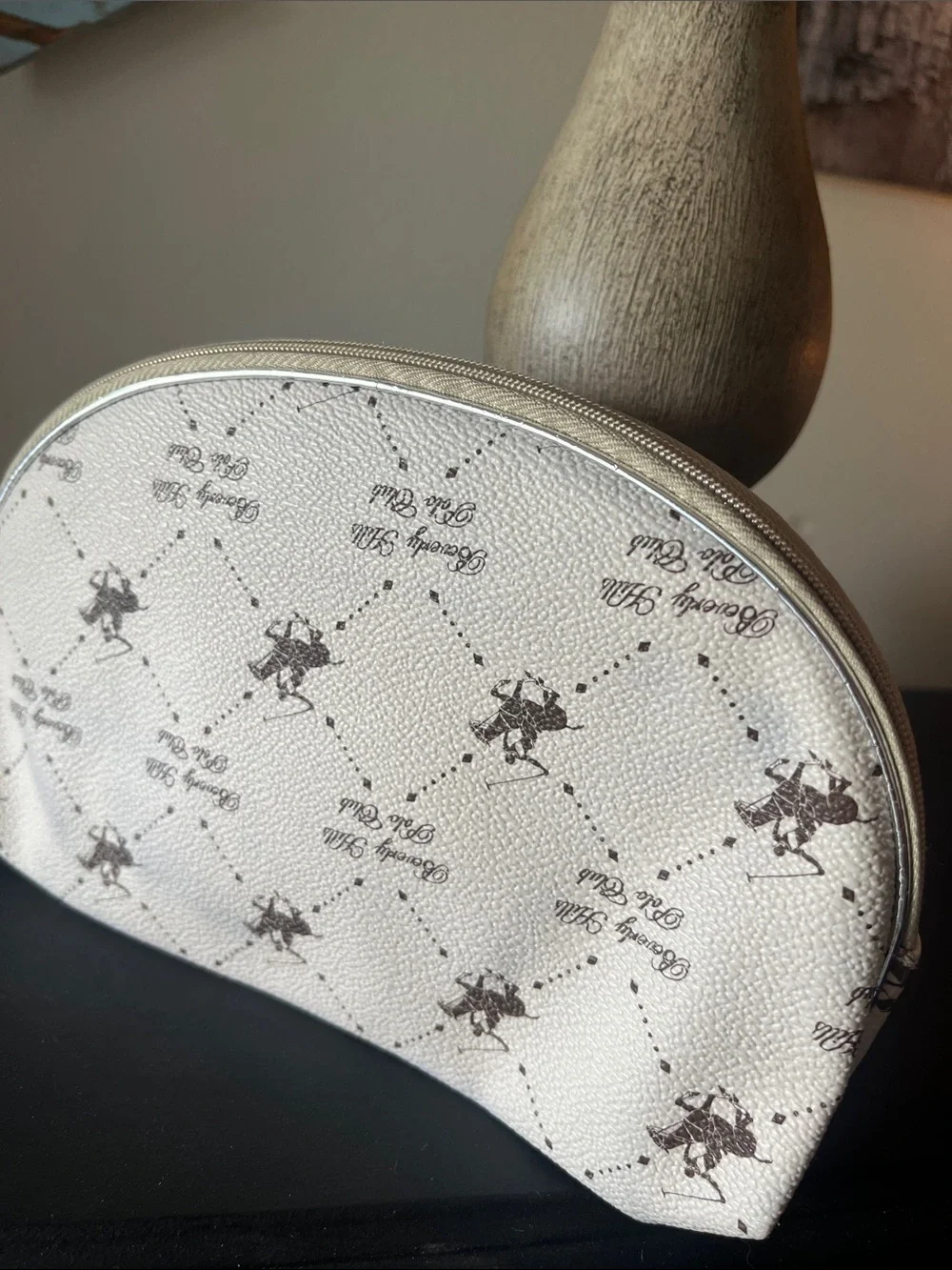 Beverly Hills Polo Club Cream and Black Logo Cosmetic Pouch Set Giftable
